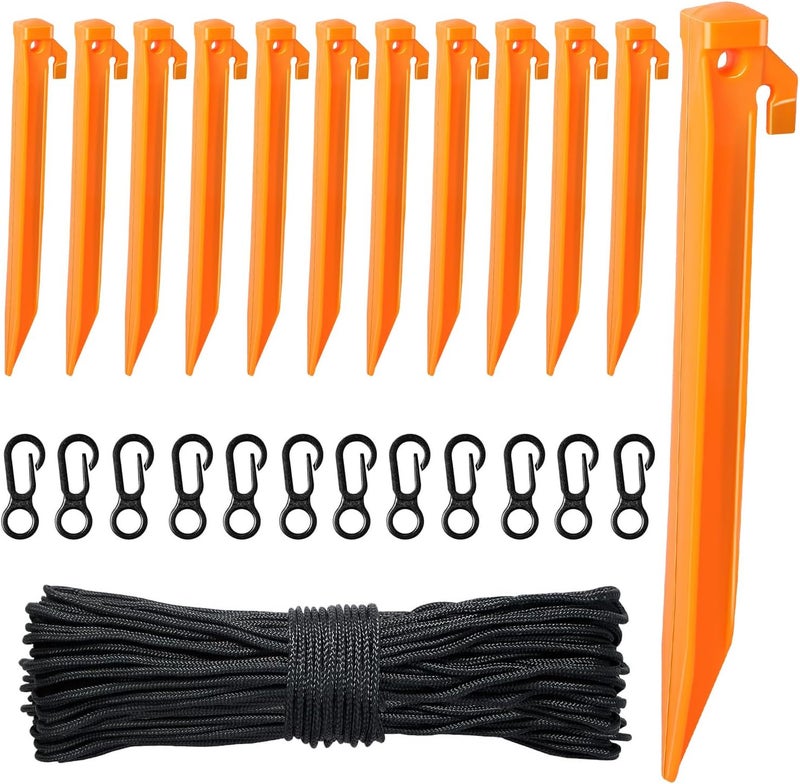 FCENDS Plastic Inflatable Stakes Set for Halloween Christmas Holiday Inflatables Garden Decorations, Include 12PCS Inflatable Stakes, 12Pcs of Hooks, and 65.5 FT Rope - Image 1